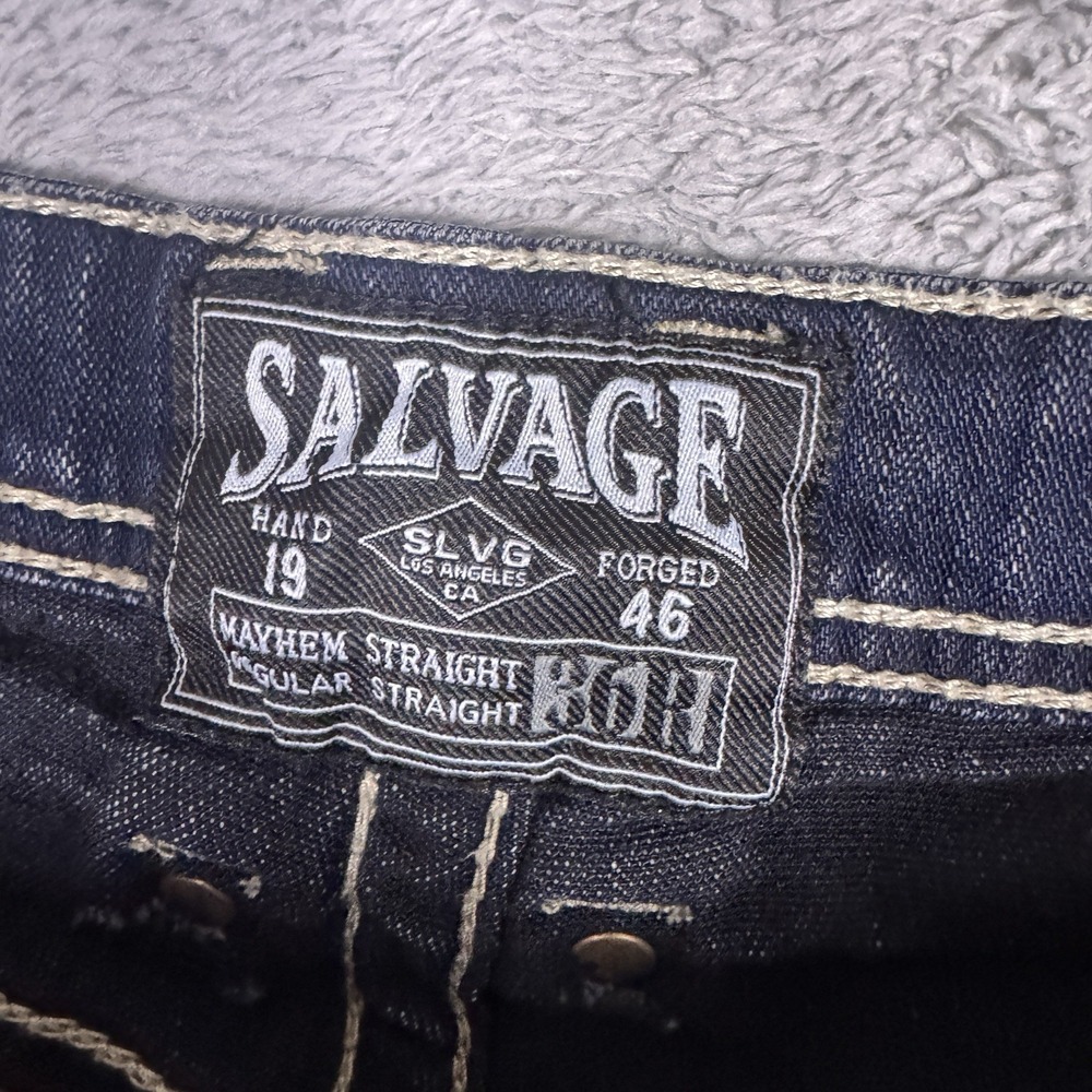 Salvage Jeans Mens 36r Mayhem Regular Straight Denim Whisker Thick Stitch 23-460 View 5